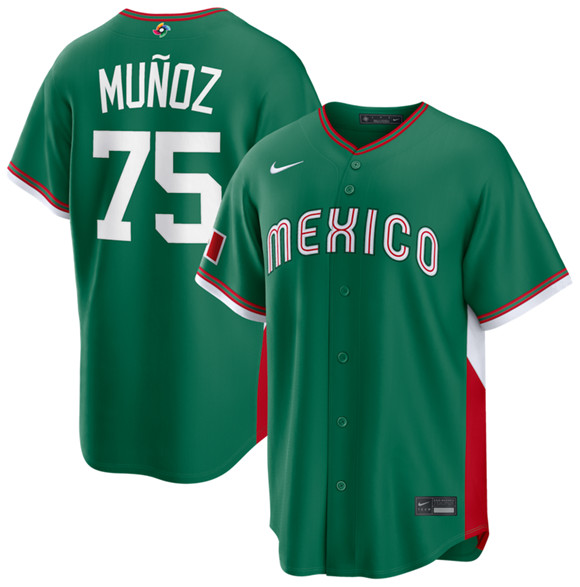 Men's Mexico Baseball #75 Andrés Muñoz Green 2026 World Baseball Classic Stadium Stitched Jersey
